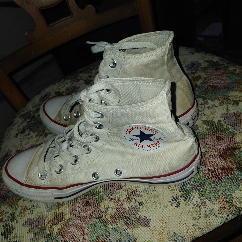 Converse High Tops in White with Red Accents